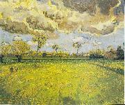 Vincent Van Gogh Meadow with flowers under a stormy sky oil on canvas